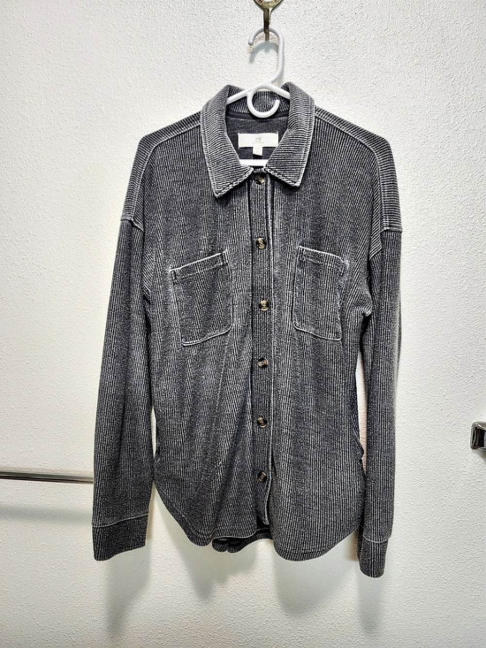 Thread+Supply Ribbed Button Down Shirt in Gray